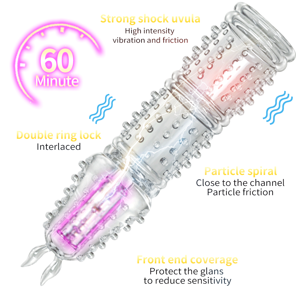 Night Sakura Transparent Crystal Vibration Wolf Teeth Silicone Penis Extension Set Couple Sexual Co Vibration Adult Sex Products